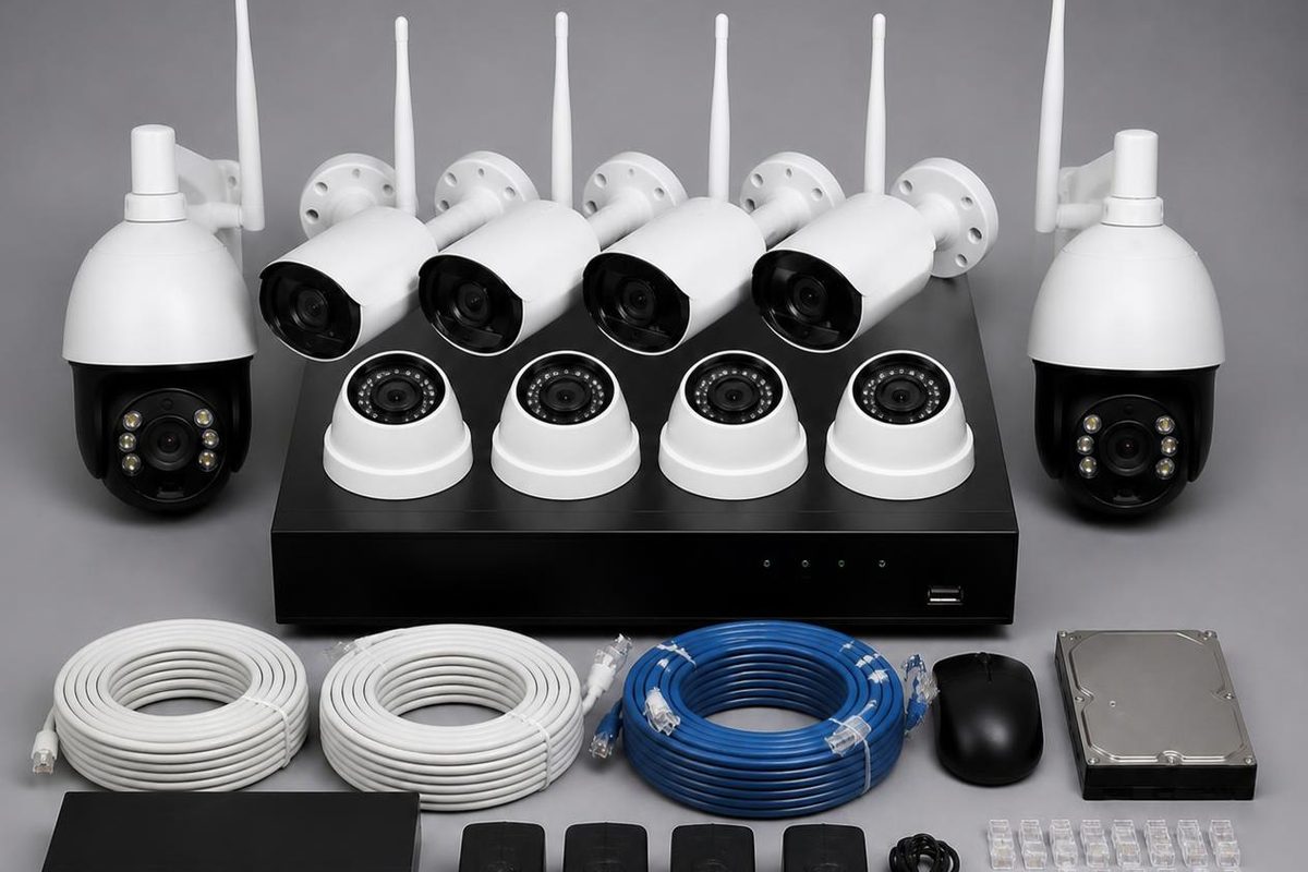 Equipo de cámaras de seguridad CCTV con grabador y accesorios de instalación